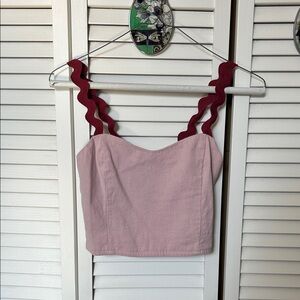 Elegant Pink Crop Top with Burgundy Accents